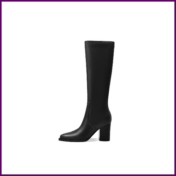 Knee High Boots Chunky Heel Pointed Toe Pull On Women's Tall Boots